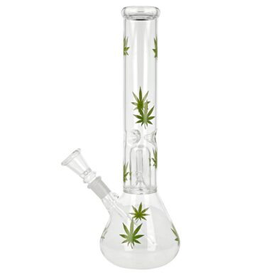 Skleněný bong s perkolací Super Heroes Beaker Green Leaves, 31cm  (345065)